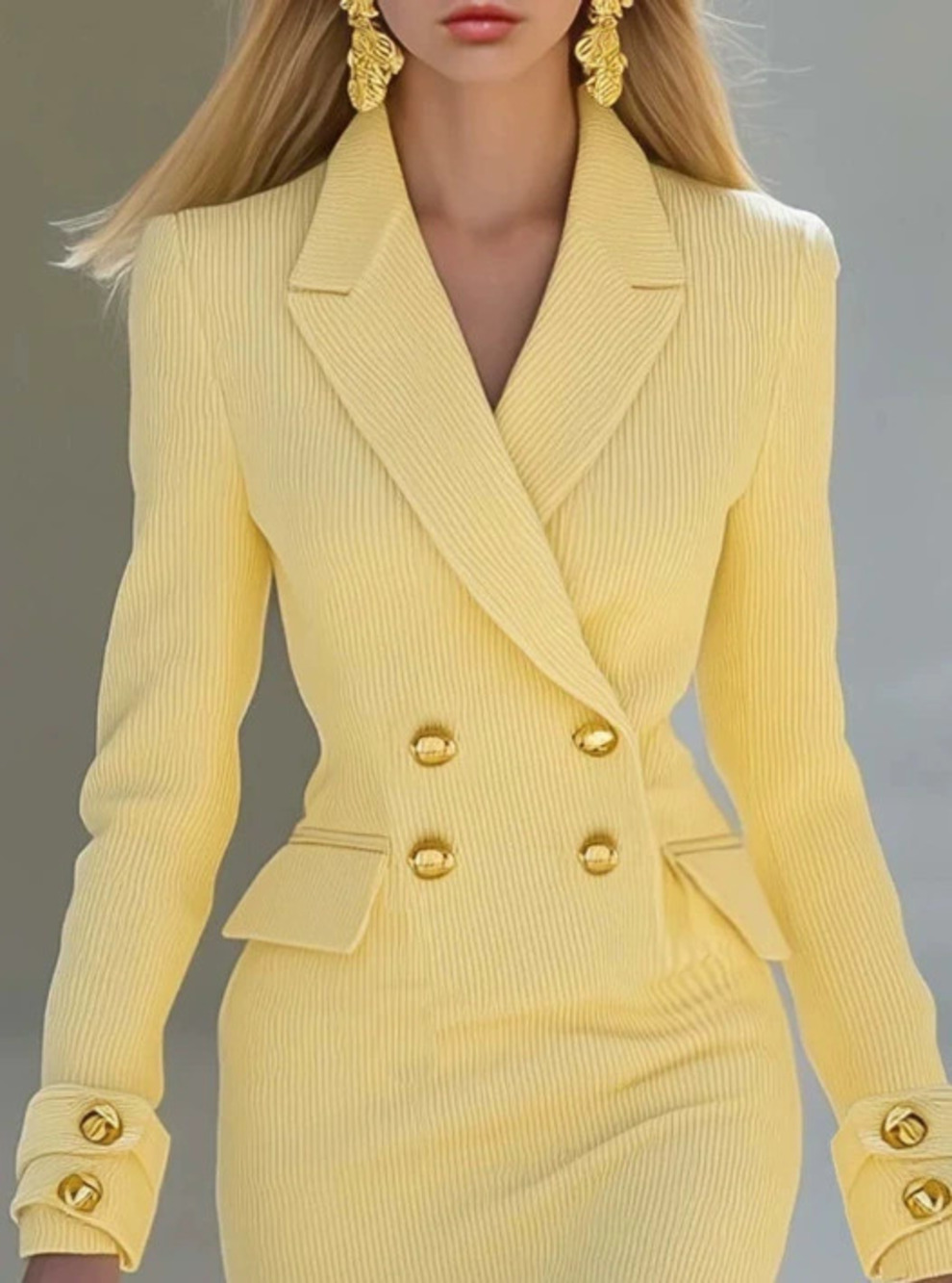 H&M Elegant Minimalist Collared Light Yellow Knitted Midi Skirt